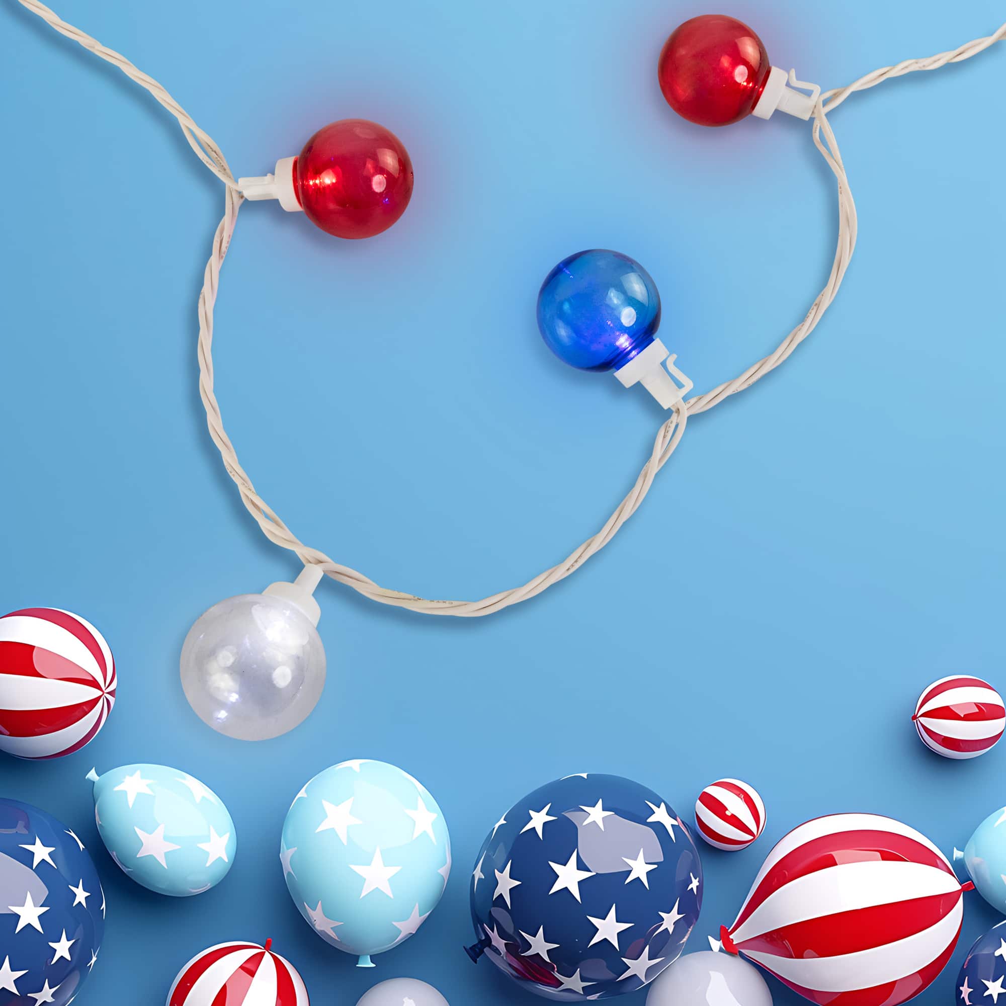 Patriotic LED G40 Christmas Lights - Red White and Blue - 11' White Wire - 25ct